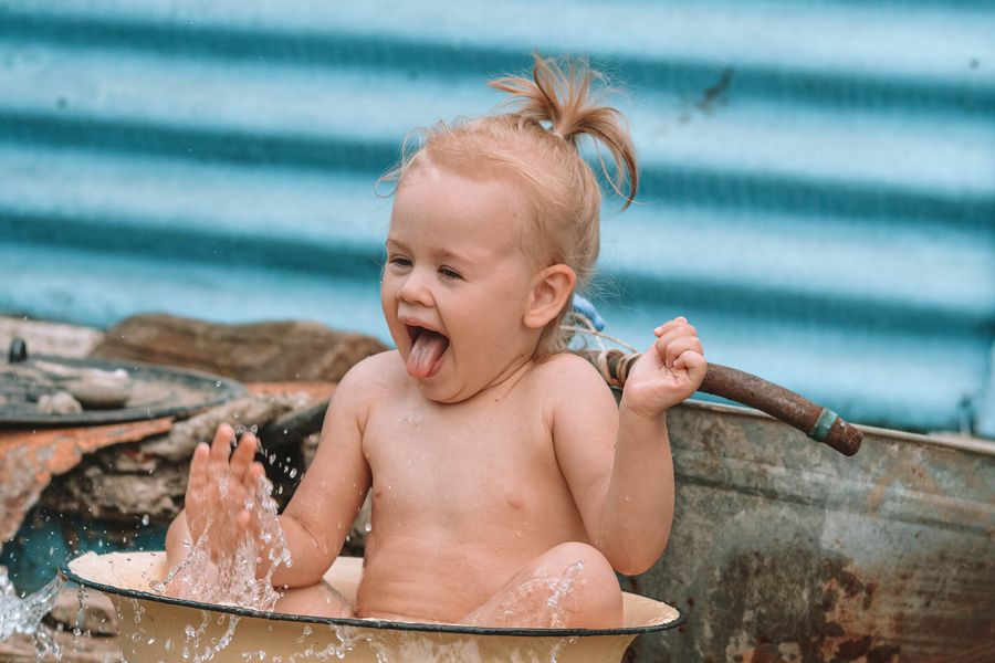 Child taking a bath